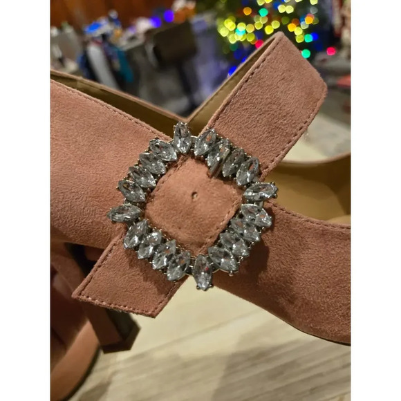 Pink Suede Mary Jane Rhinestone Buckle Pumps Women's 9.5/10 Party Cottage - Picture 8 of 9